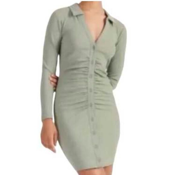 Abercrombie & Fitch Women's Green Ruched Knit Shirt Dress Size S - Picture 1 of 6